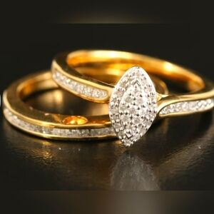 Diamond Ring and Band Set | Gold Plated 925 Sterling Silver | Size: 7 | Rare!